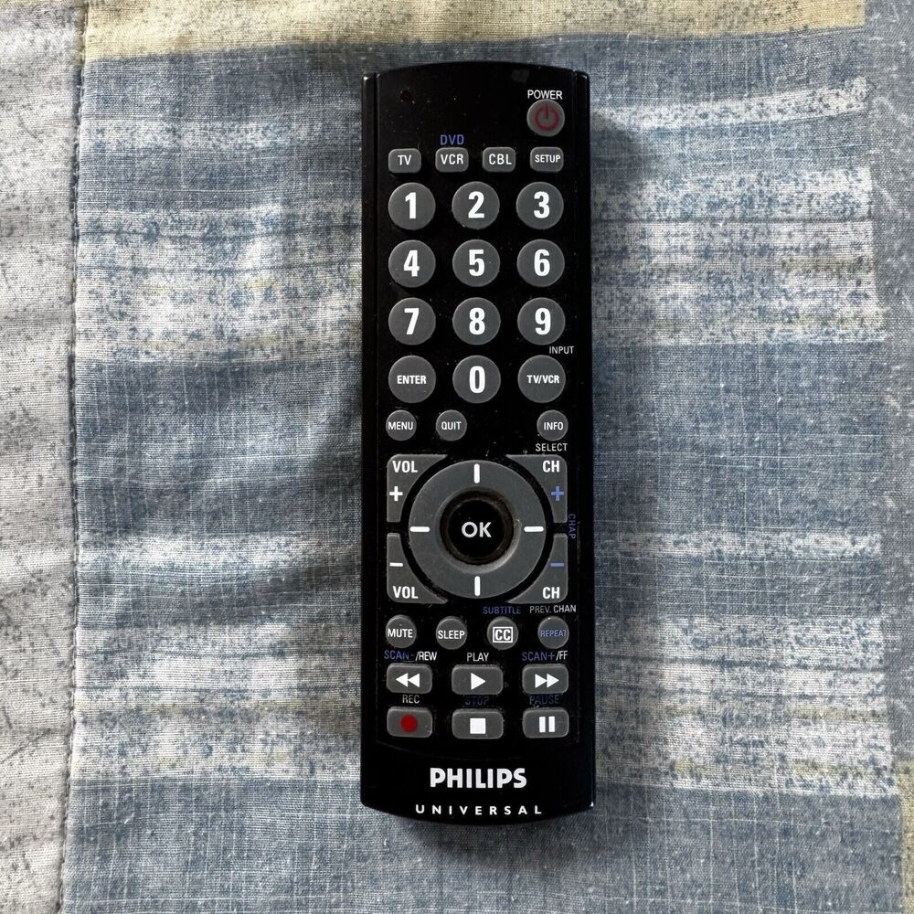 Philips Universal Black Cable Remote Control TV VCR DVD